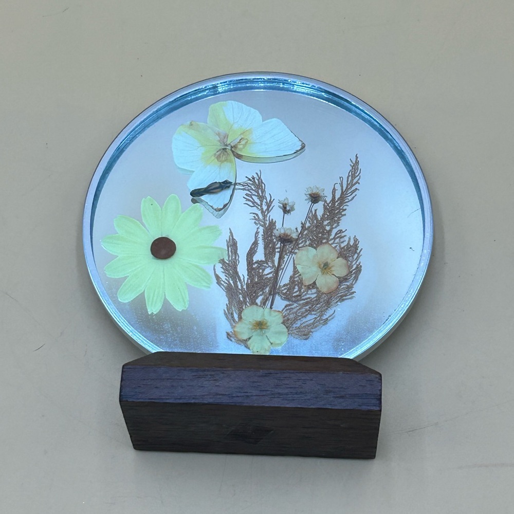Vintage butterflies 🦋 framed mirror with dried flowers, yellow